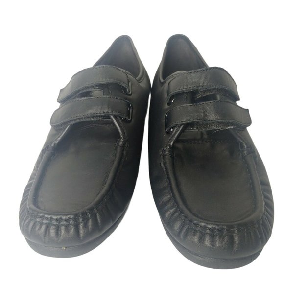 Dr. Scholls Mardell Women 11 W Shoes Two Strap Comfort Black Leather Slip On - Picture 2 of 11